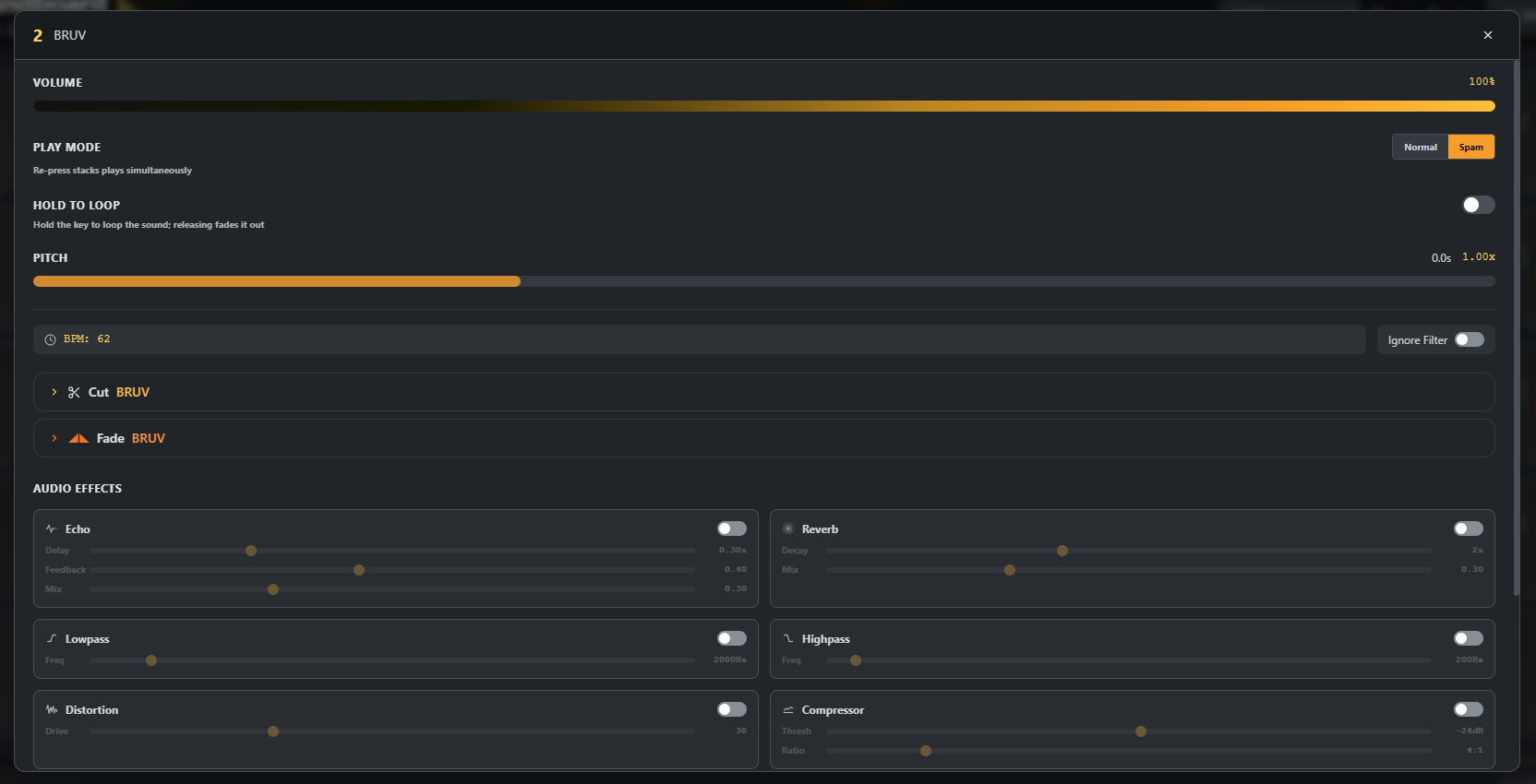 Per-sound settings popup