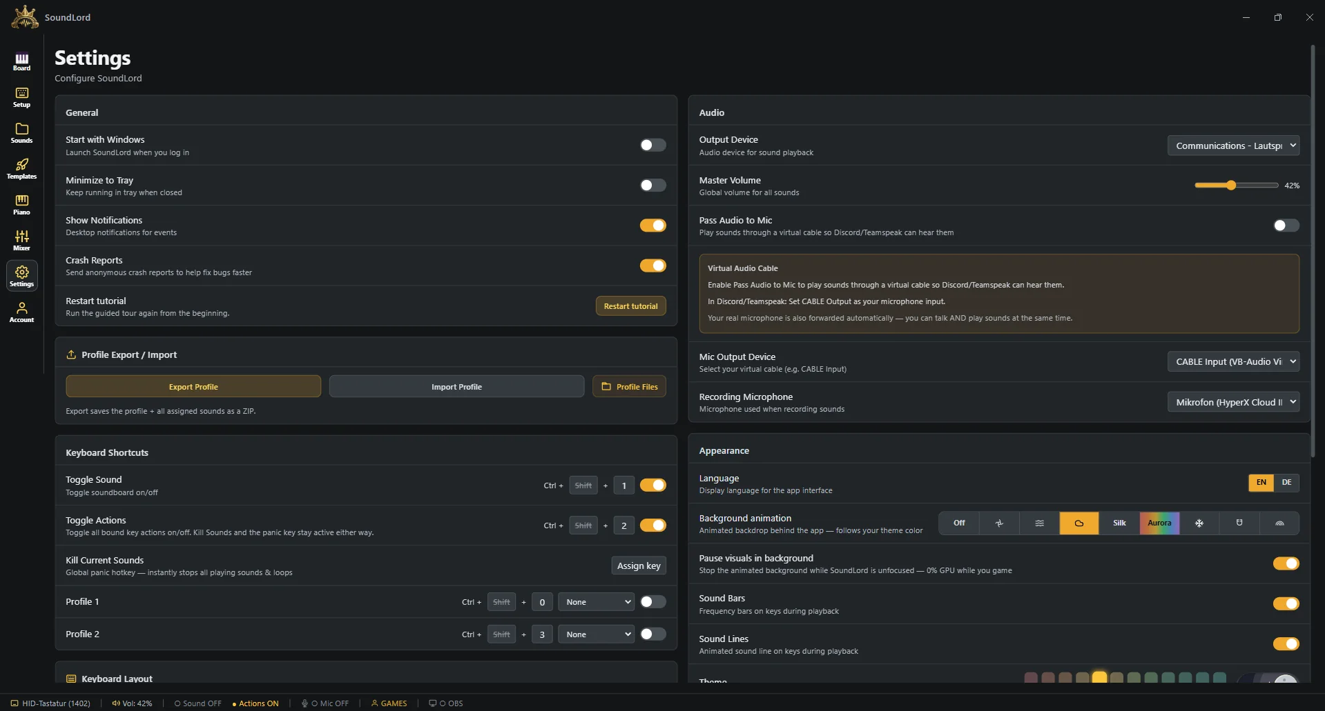 SoundLord Settings tab