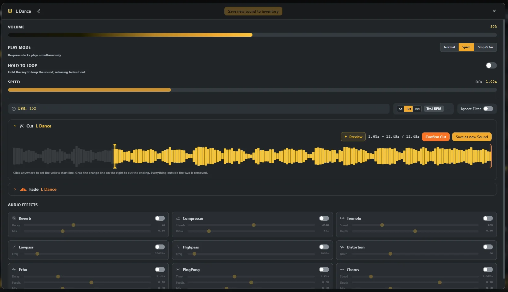 Per-sound settings popup